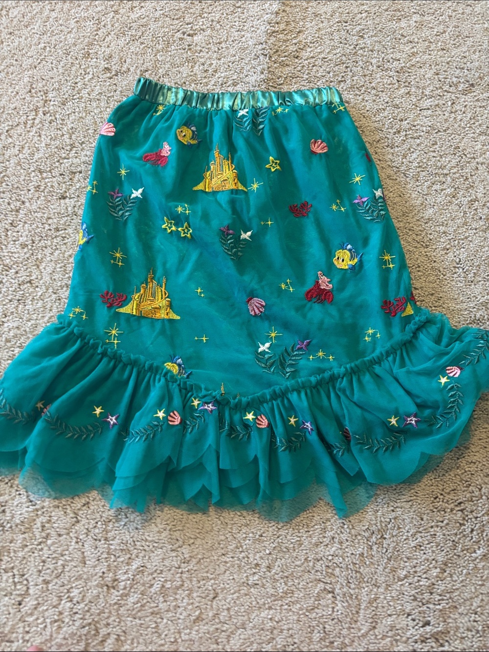 Disney Teal Embroidered Circle Skirt with Ruffle Hem